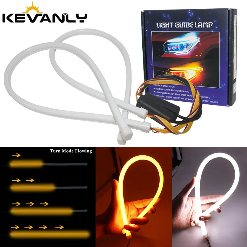 

2PCS/lot 30cm 45cm 60cm DRL Flowing Flexible LED Tube Strip Daytime Running Lights Turn Signal Angel Eyes Running LED 12V