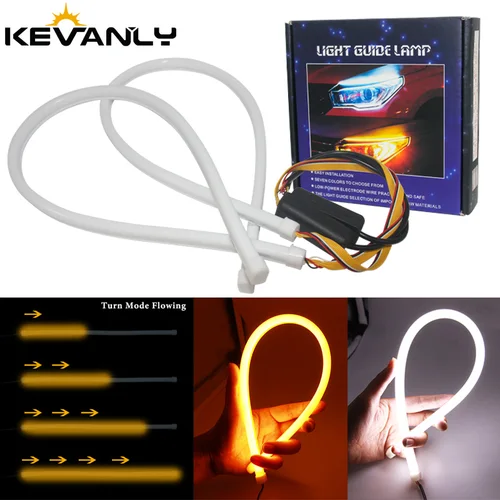 2 unids/lote 30cm 45cm 60cm DRL tira de tubo LED Flexible que fluye luces de circulación diurna señal de giro Ojos de Ángel LED para correr 12V