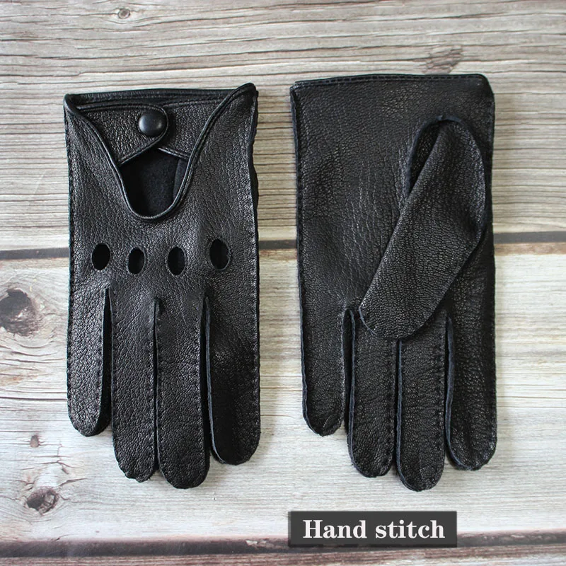 Motorcycle Riding Deerskin Gloves Men\'s Single-Layer Thin Fashion Hollow New Spring and Autumn Car Driving Driver Leather Gloves