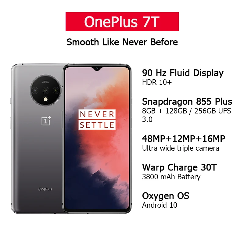 OnePlus-글로벌 롬 7T 8GB 256GB 스마트폰 스냅드래곤 855 Plus 옥타코어 90Hz AMOLED 48MP 트리플카메라, Global ROM 원플러스 핸드폰 Snapdragon 트리플 카메라 UFS 3.0 NFC