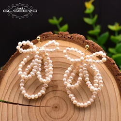 GLSEEVO Handmade Natural Freshwater Pearl Bowknot Pendant Earrings Exaggerated Girl Wedding Cute Ladies Jewelry Brincos GE0953