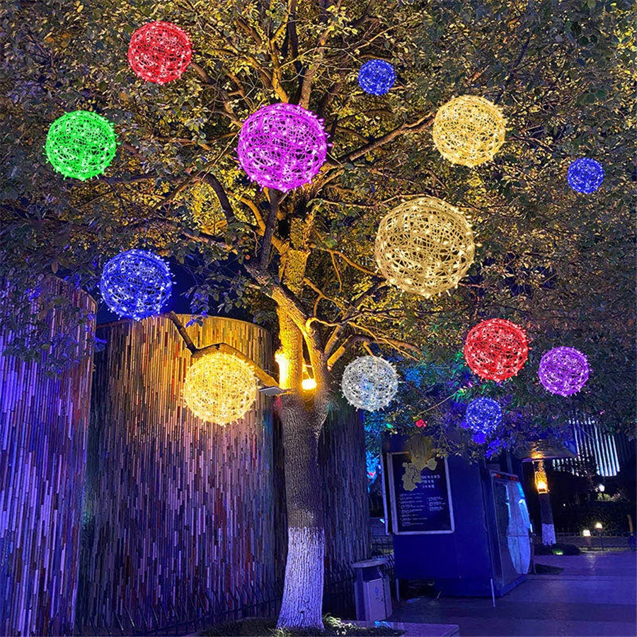 Outdoor LED Rotan Bal Kerst Lichtslingers 20/30 cm GEEN Plug Fairy Garland Lights Voor Feest Bruiloft Vakantie Tuindecoratie