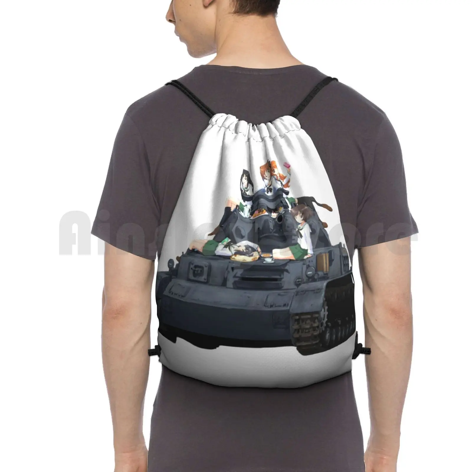 

Girls Und Panzer-Anglerfish Team On Tank Backpack Drawstring Bags Gym Bag Waterproof Girls Und Panzer Panzer Tank Miho
