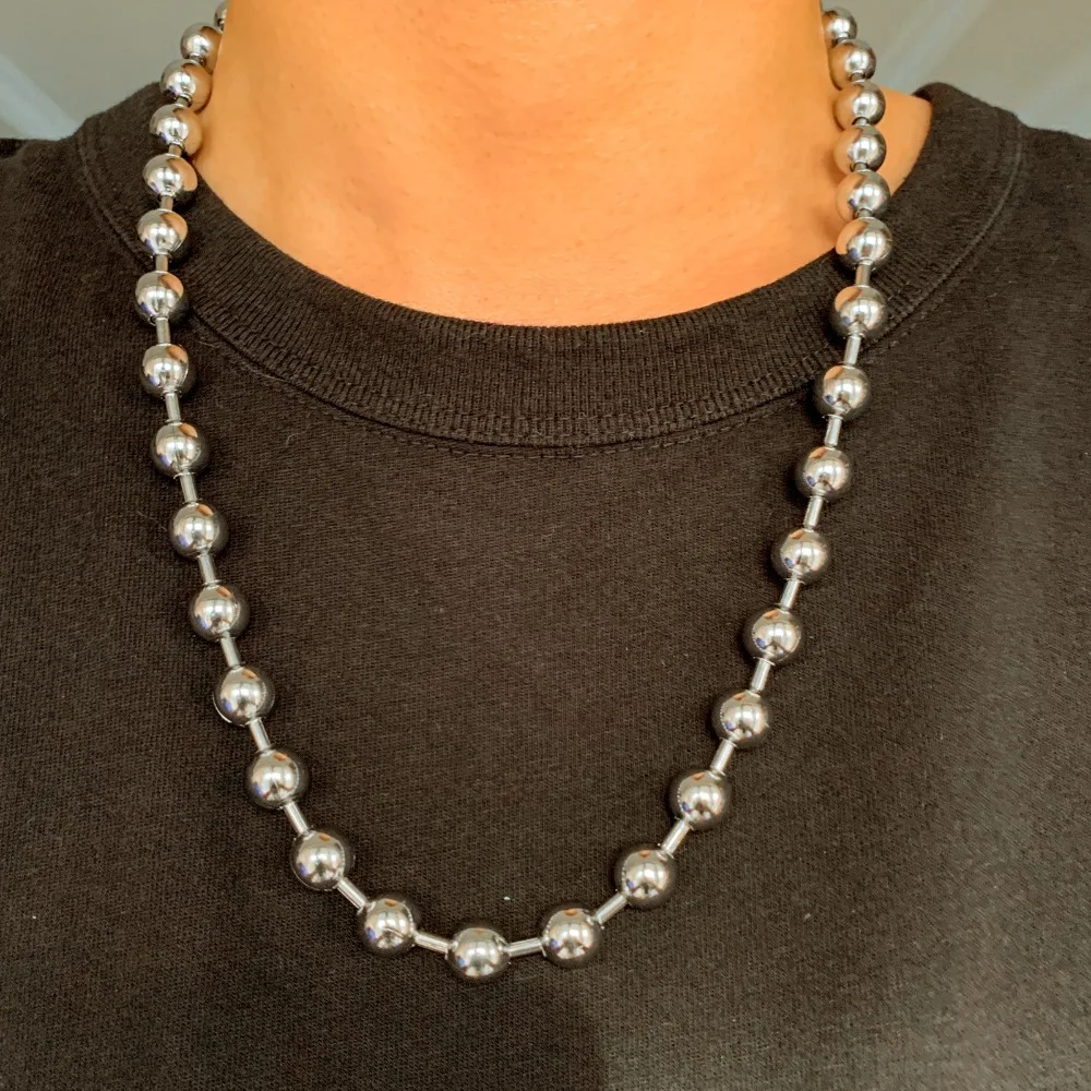 Custom Size 7-40inch 8mm/10mm/12mm Cool Gold Color 316L Stainless Steel Ball Link Chain Necklace Party Gift for Women Men