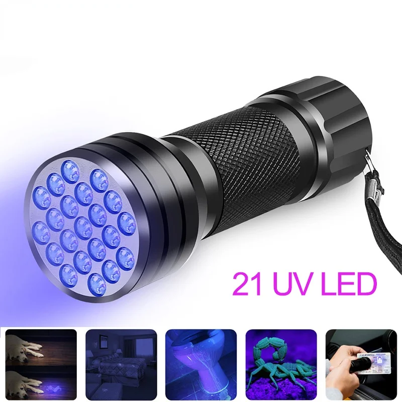 UV Flashlight 21LED 9LED UV Light 395-400nm LED UV Torch Linterna Ultraviolet Black Light Lamp For Dog Urine Stain Detection