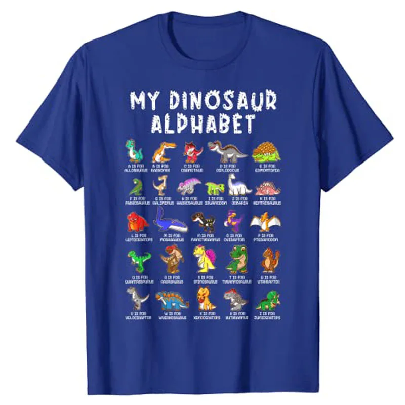 Types of Dinosaurs Alphabet Dino Identification T-Shirt Cute Tee Tops for Kids Children Customized Products