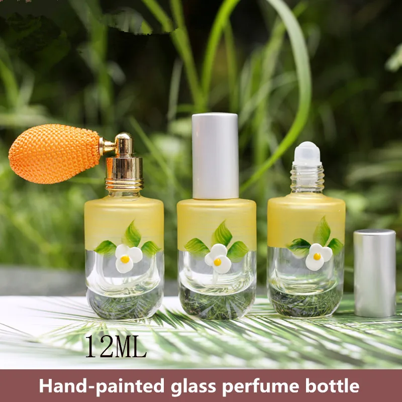 

New 12ML Hand-painted Glass Perfume Bottle 13 Screw Mouth Can be Equipped With Air Bag/ Spray Head/ Rolling Ball