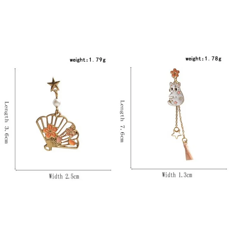 Chinese Style Folding Fan Crane Carp Lotus Asymmetrical Long Tassel Dangle National Style Earrings for Women Jewelry Gift