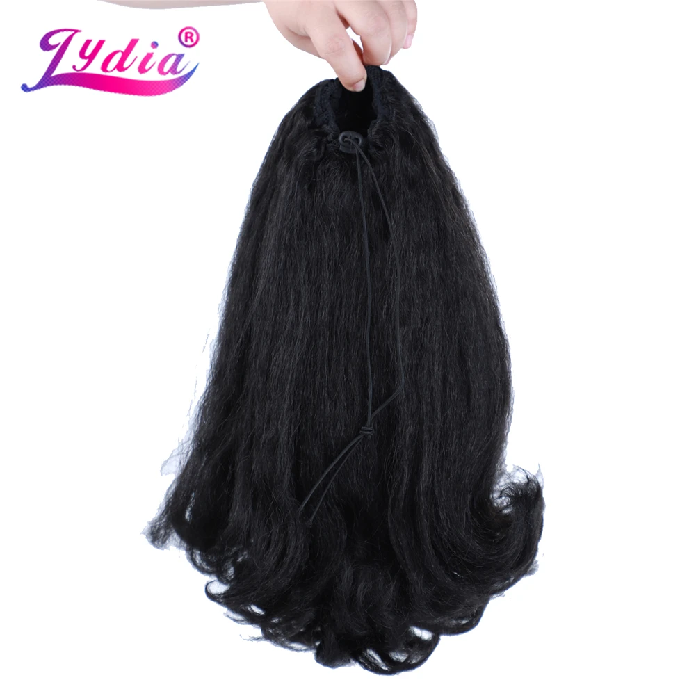 Synthetic Kinky Straight Hairpiece Stylish High-Volume Curly Clips-in Natural Looking Drawstring Ponytail