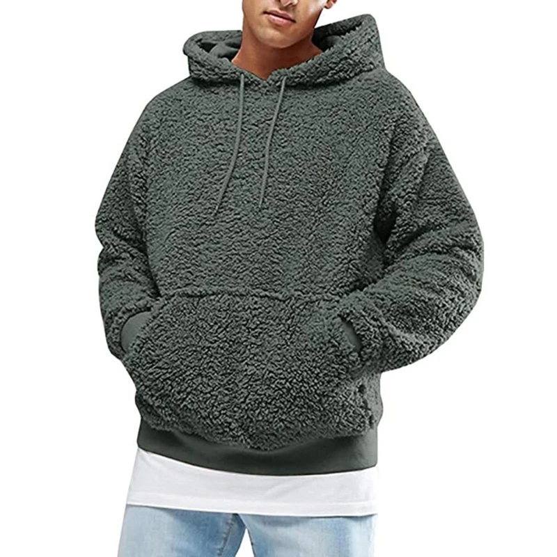 Mannen Jongens Winter Dikker Pluche Lange Mouw Sweatshirt Trui Koord Hoodie Tops Met Pocket Pluizige Kangoeroe Uitloper S-3XL