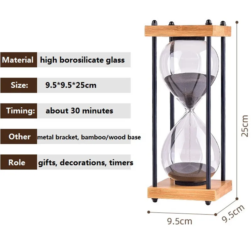 Imagem -02 - Quadrado Madeira Fundo Vidro Ampulheta Tempo Temporizador 30 Minutos Temporizador Casa Ornamentos Cozinha Hora Medidor Areia Azul Relógio Crianças