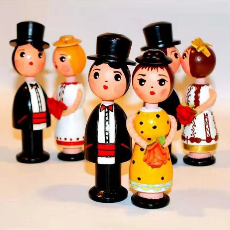 10Pcs Natural Color Male/Female/Hat Peg Dolls Solid Hardwood Unfinished Manual Painting Dolls  DIY Accessories Craft