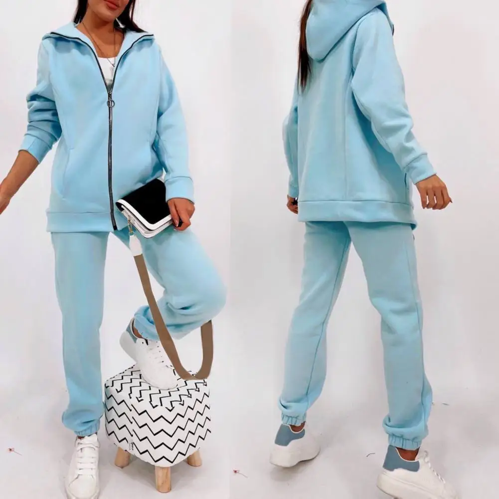 1 Set Tracksuit  Long Sleeve   Sporty Outfit Thick All Match Women Hoodie Suit