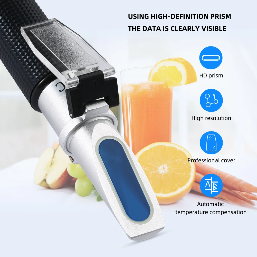 Yieryi Portable 3 in 1 Wine Refractometer 0-140°Oe/0-26°kmw Nabo/0-32% mas Sacch OE Juice Meter Tester with ATC