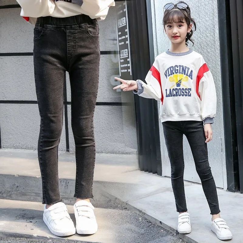 2024 Spring Autumn Girls Fashion Stretch Jeans Pencil Pants Baby Kids Children Casual Denim Trousers