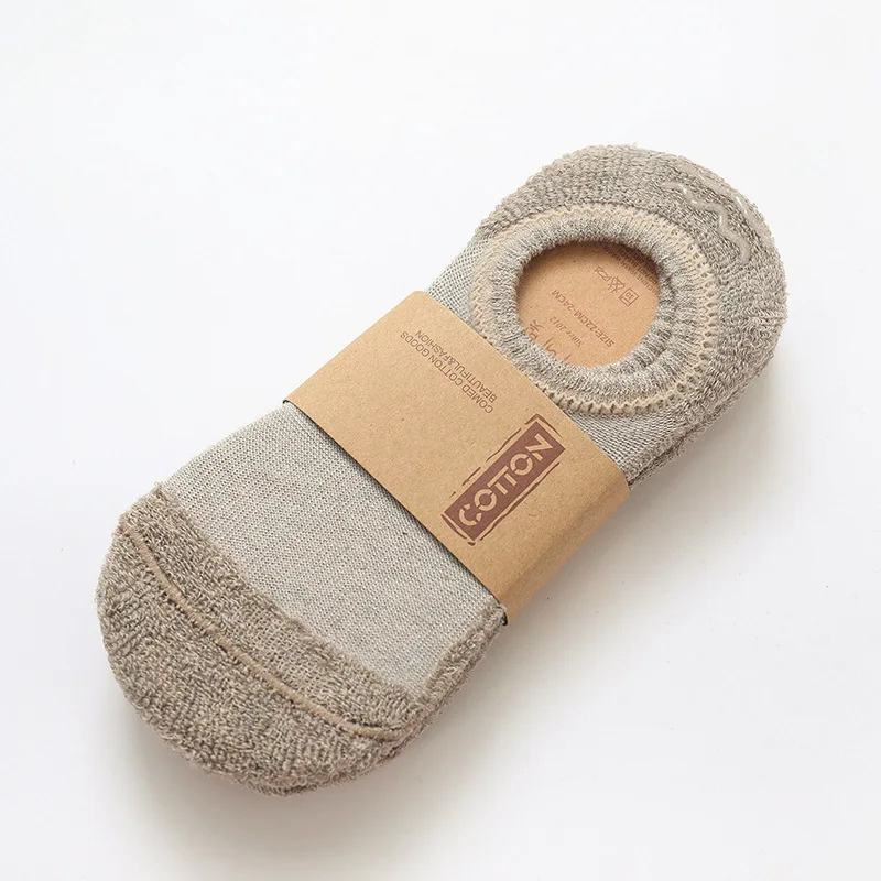 3 Pairs Autumn winter women's boat socks female terry thick invisible socks ladies silicone non-slip warm women cotton socks new