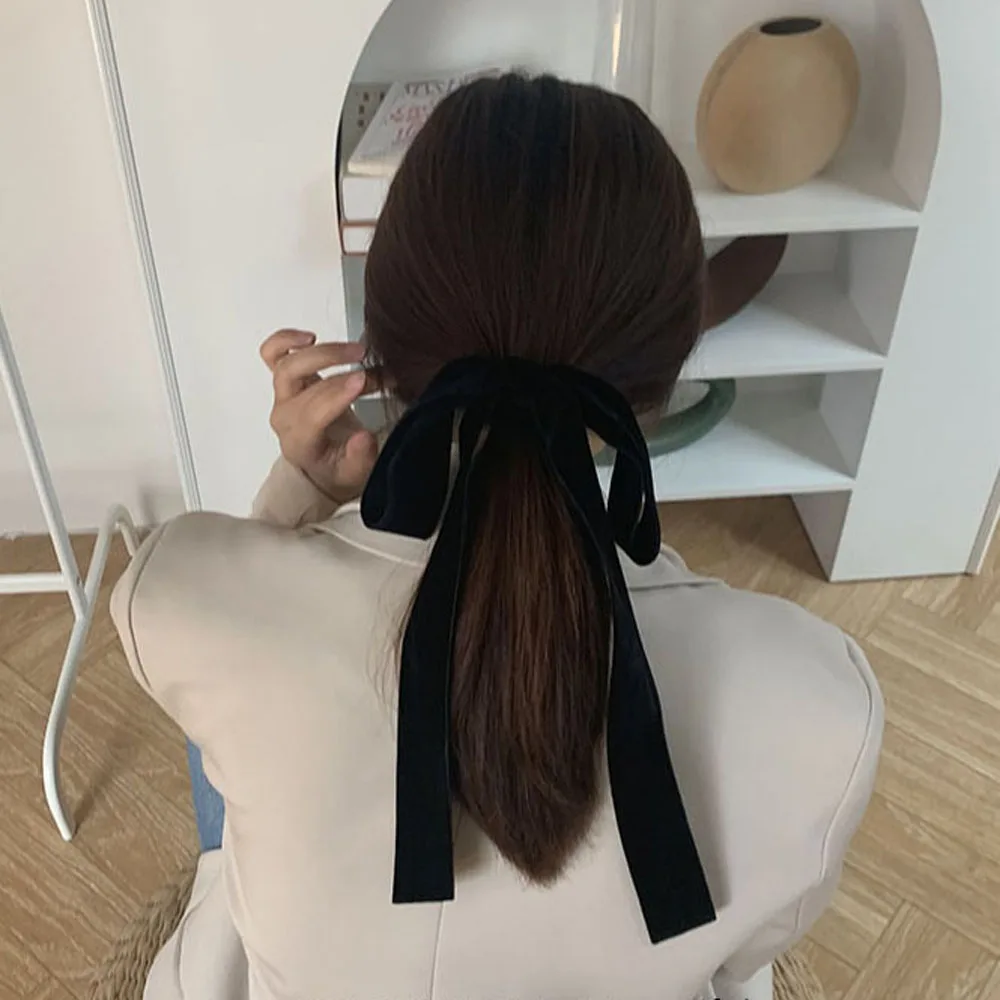 French Style Lazy Wind Velvet Ribbon Hair Rope Female Bow Knot Fashion Retro Headdress High Elasticity Tie Hair Rubber Band