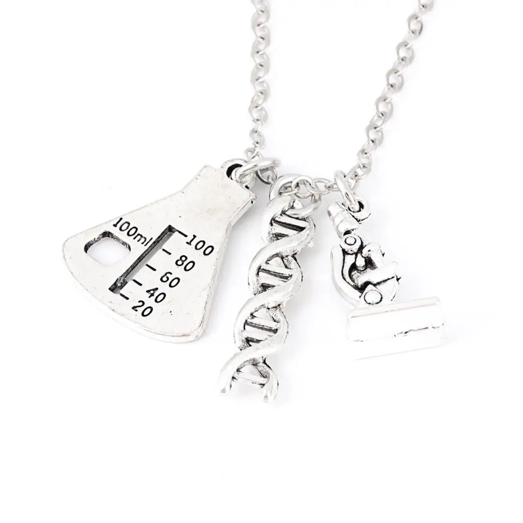 1Pc Chemical Molecule DNA Necklace Biochemistry Molecular Helix Microscope Pendant Collier For Women Gift Jewelry E2706