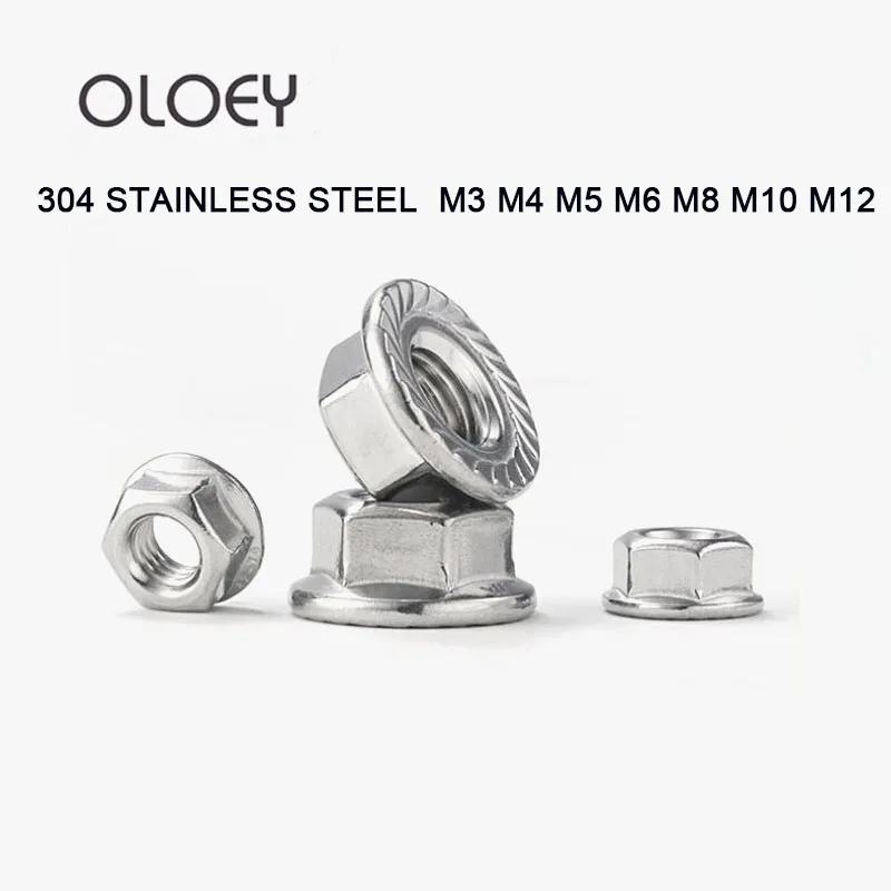 100/50/20/5pcs  High Quality M3 M4 M5 M6 M8 M10 M12 Stainless  Steel Serrated Flange Hex Nuts DIN 6923