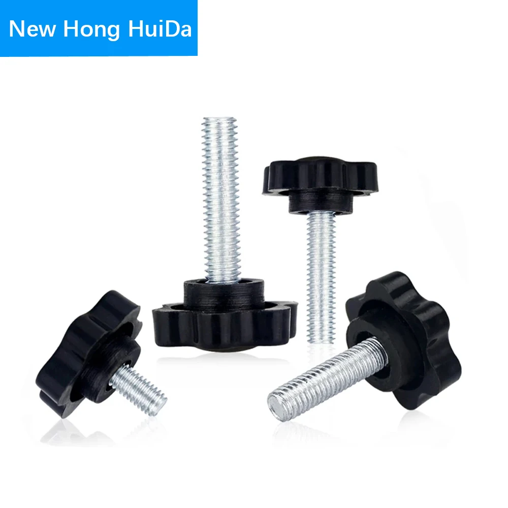 Parafuso de mão m4 m5 m6 m8 m10 m12, parafuso com aperto em forma de estrela, parafuso com botão de baquelite, equipamento industrial, aço e plástico