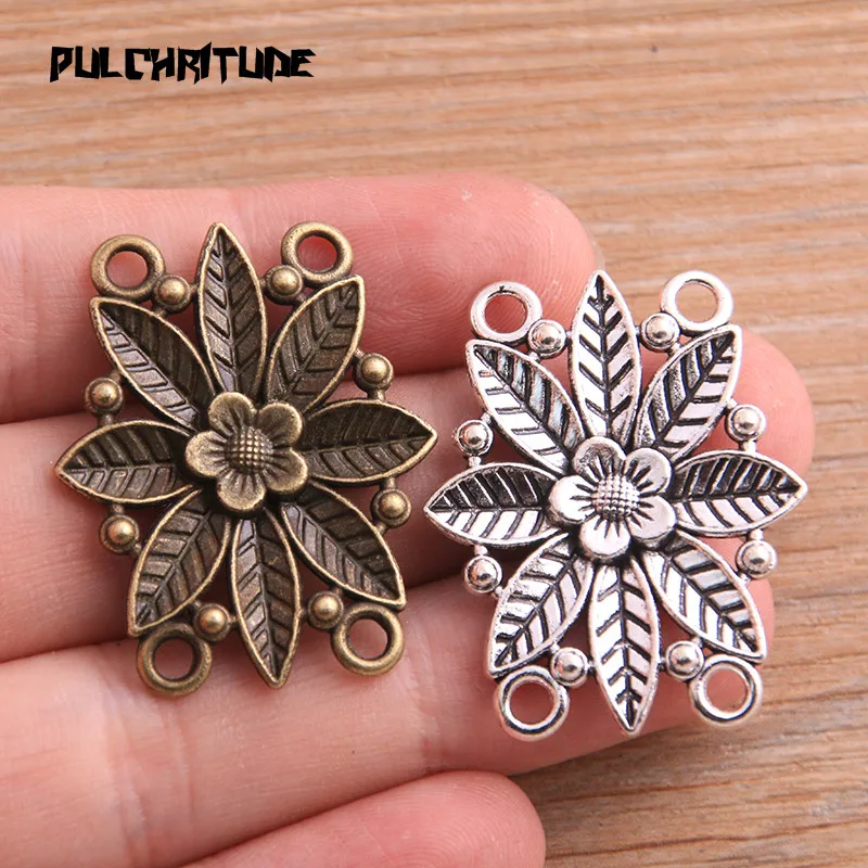 6pcs 28*35mm New Product Two Color Zinc Alloy Hollow Flower Porous Connectors Jewelry Making DIY Handmade Craft