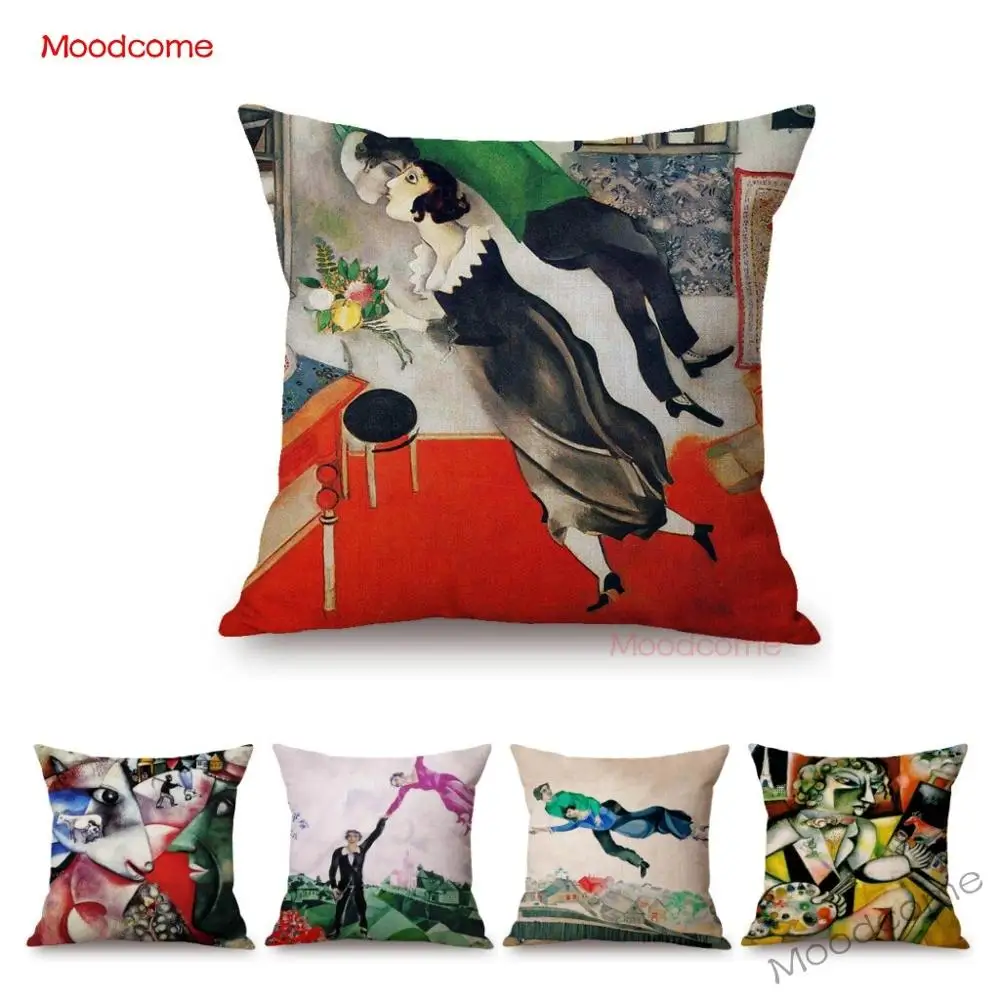 Modern Oil Painting Art Surrealism Cubism Impressionism Marc Chagall Famous Artwork Pillow Case Birthday Violinist Cushion Cover