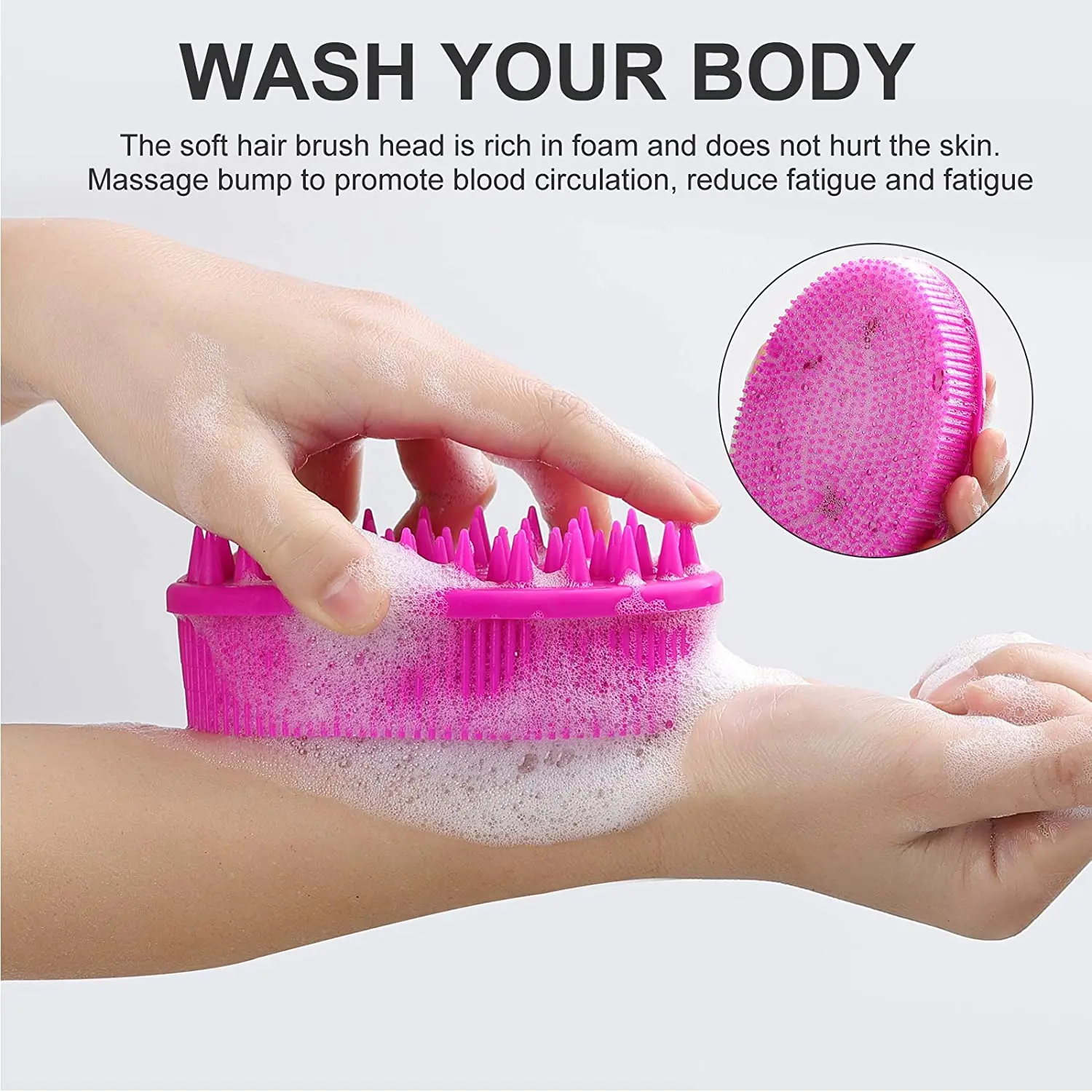 Exfoliating Silicone Body Brush,2 in 1 Bath and Shampoo Brush,Wet and Dry Scalp Massager,Premium Silicone Loofah,Lathers Well