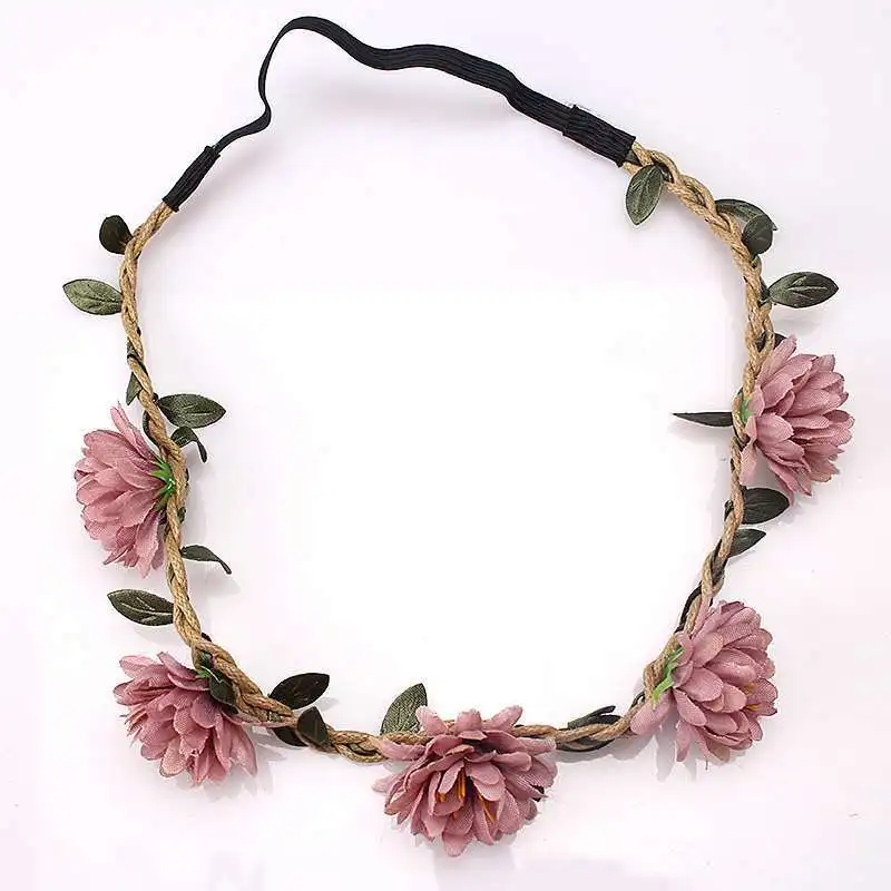 Bride Flower Crown Hairband Rope Wedding Floral Headband Garland Girl Wreath Elastic Hair Accessories Party Cosplay Headpiece