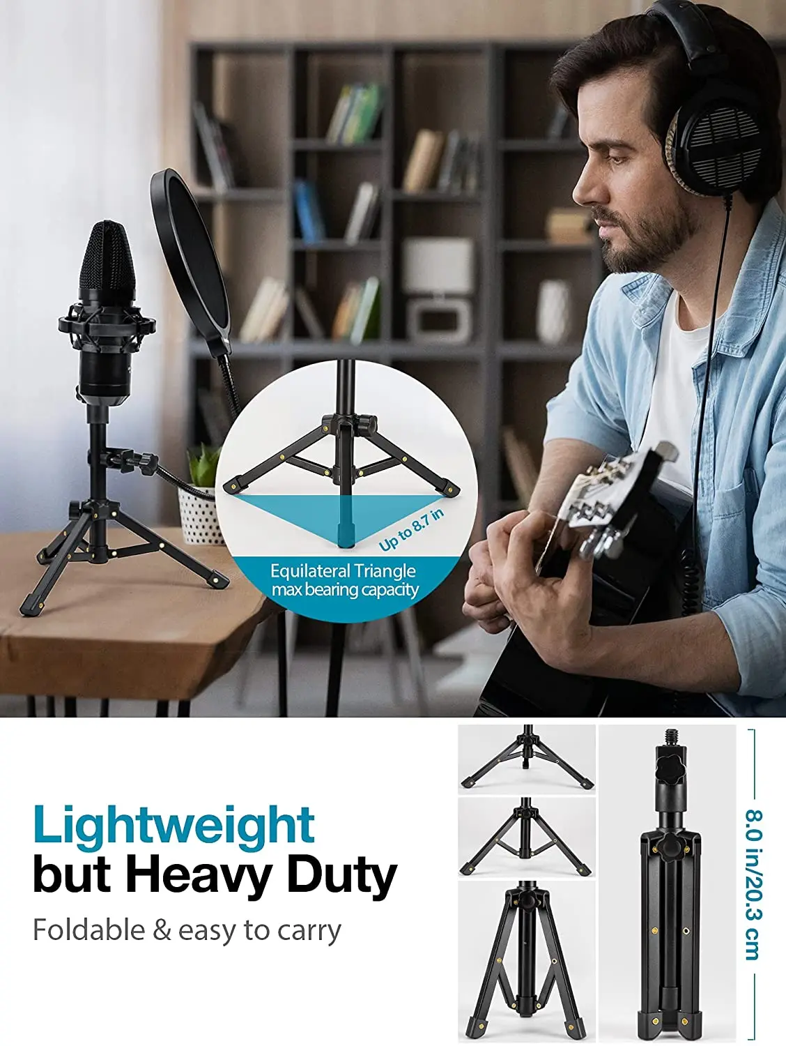 Mikrofon logam portabel, dudukan Tripod Desktop nirkabel berdiri kabel mikrofon berdiri Desktop tahan lama dan praktis