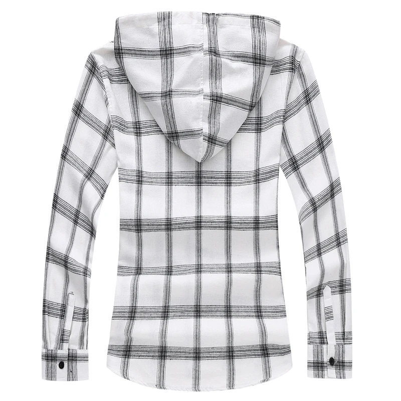 White Plaid Hooded Shirt for Men Spring and Autumn New Classic Stripe Shirts for Men Black Camisa S-5XL 6XL 7XL Chemise for Male