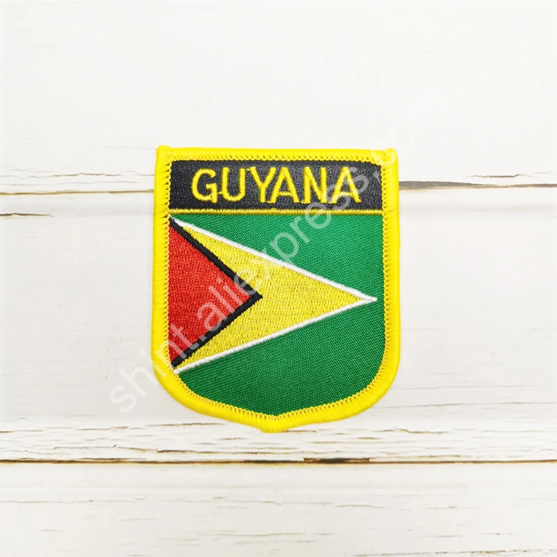 Guyana National Flag Embroidery Patches Badge Shield And Square Shape Pin One Set On The Cloth Armband Backpack Decoration Gifts