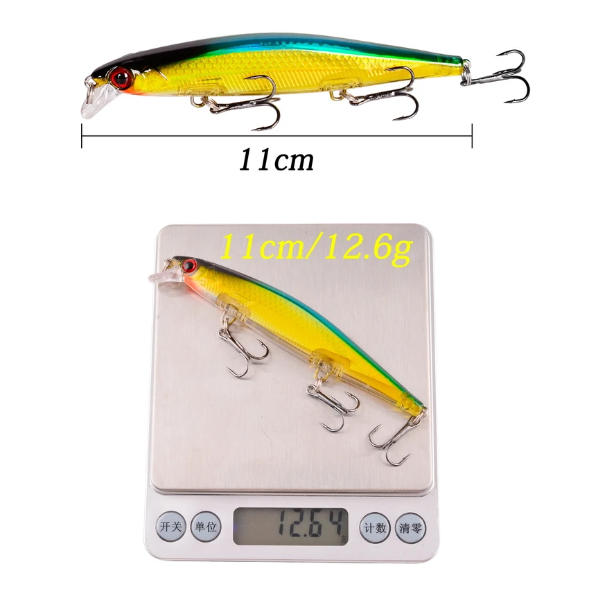 Señuelos de Pesca láser Wobbler, cebo Artificial duro Minnow, 11CM, 12G, Crankbait, carpa, lubina a rayas, señuelo de aparejos de Pesca, 1 pieza