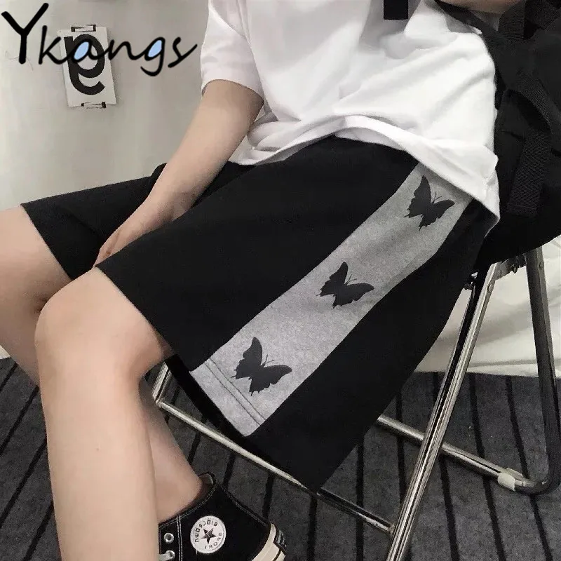 Side Goth Harajuku Butterfly Print Black Running Biker Shorts with Pocket Summer Women Baggy Punk Y2k Korean Style Clothes Short