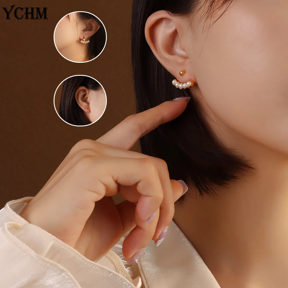 Pearl Earrings Multi Wearing Methods Adjustable for Different Earlobe Sizes Stainless Steel Ear Rings for Women Earring Studs