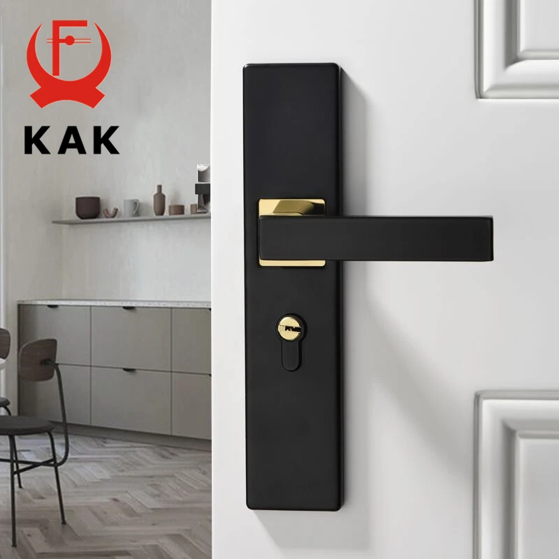 KAK American Black Mute Bedroom Door Lock with Keys Security Entrance Door Handle Lock Anti-theft Interior Door Knobs Lock