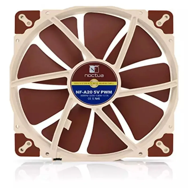 Noctua NF-A20 PWM, ventilateur silencieux haut de gamme avec câble adaptateur secteur USB, 4 broches, version 5V (200x30mm, marron)