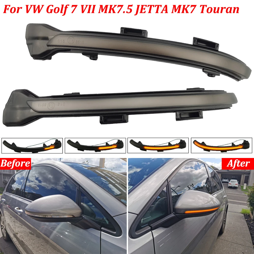 2X Dynamic Turn Signal LED Side Wing Rearview Mirror Indicator Blinker Sequential Light For VW Golf 7 G-T-I 2012-2018