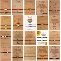 Fashion Handmade Couple Bracelets Natural Stone Heart Sunflower Adjustable Rope Charms Bracelet Friendship Jewelry San Valentín