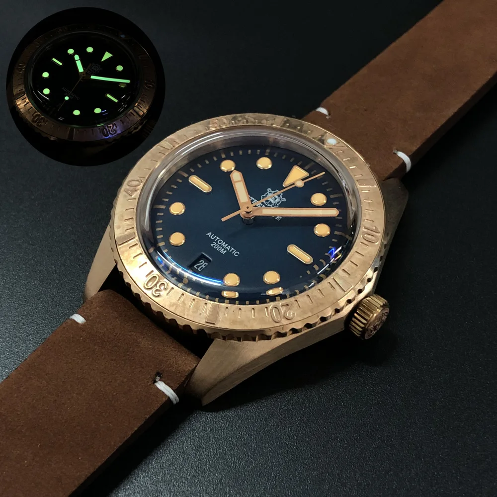 Orologio subacqueo da uomo, orologi sportivi da uomo di lusso in bronzo STEELDIVE 200m orologio da polso meccanico impermeabile zaffiro svizzera