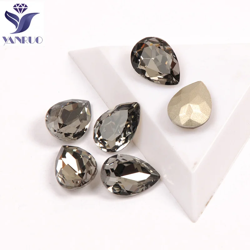 

YANRUO 4320 Drop Black Diamond Nail Art Rhinestones Diamond Pointback Crystal Fancy Rhinestone For 3D DIY Nail Art Decoration