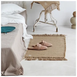 Jute Rug Area Rugs Macrame Table Runner Tables Cloth Decoration Carpet with Tassels Badroom Floor Mats Nordic Chic Room Decor