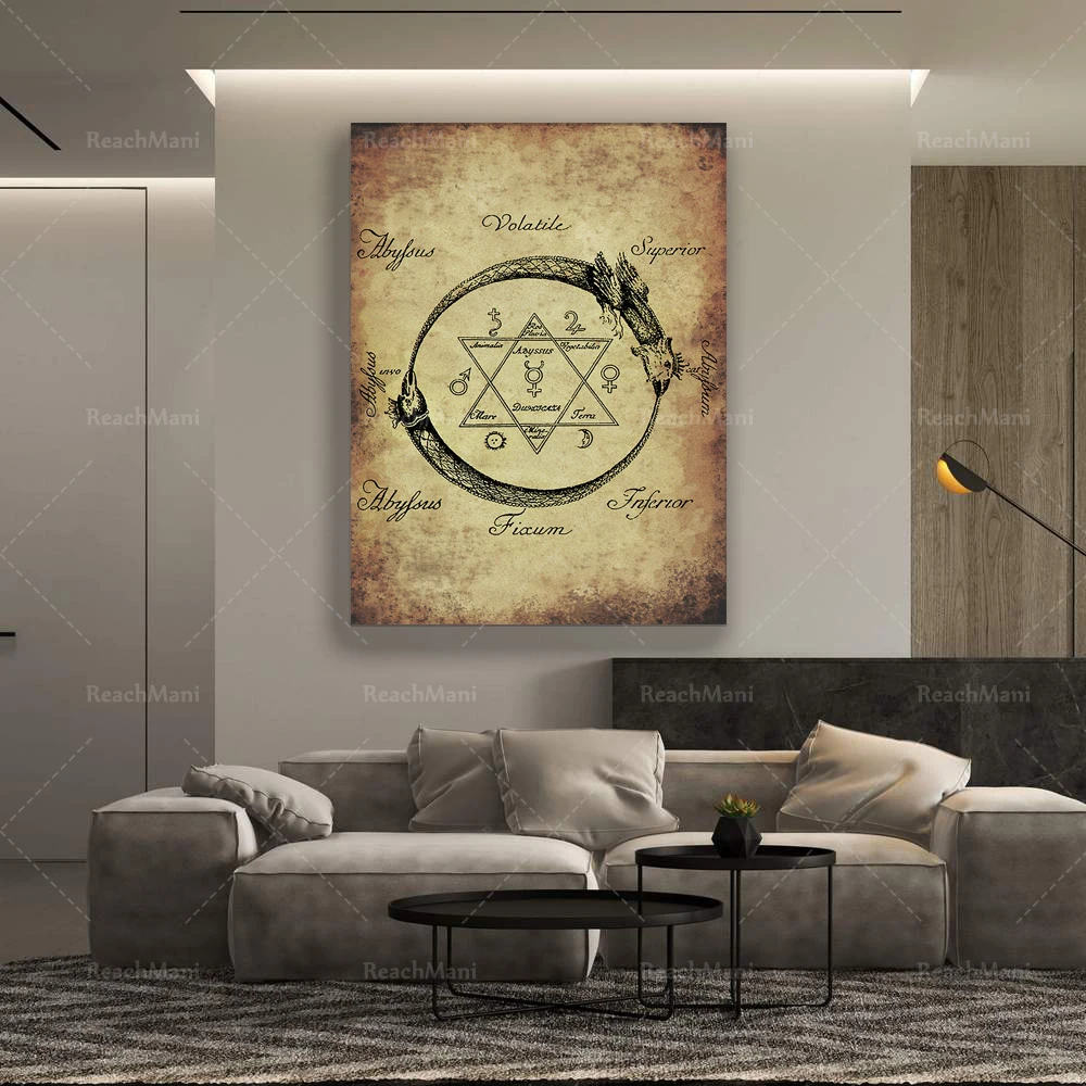 Ouroboros Snake Magick Triangle Poster,  Occult Print, Hermetic Decor, Ancient Art Print, Magick Decoration