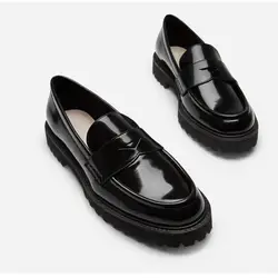 Single Shoes Woman Black Patent Leather Flats Shoes Female British Style Retro 2021 Autumn Winter Thick-soled Slip-on Loafers