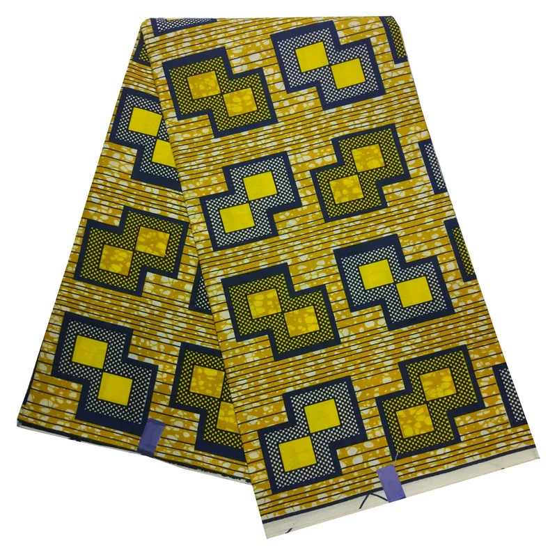 

2019 Hot Sale Wax African Fabrics 6 Yards Geometry Print Yellow Wax Fabric