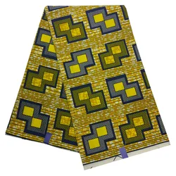 2019 Hot Sale Wax African Fabrics 6 Yards Geometry Print Yellow Wax Fabric