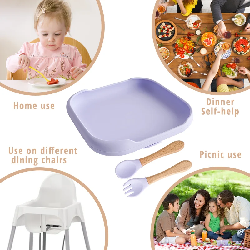 Vassoio quadrato in Silicone per alimenti per bambini con ventosa piatto per bambini impermeabile in Silicone per alimenti