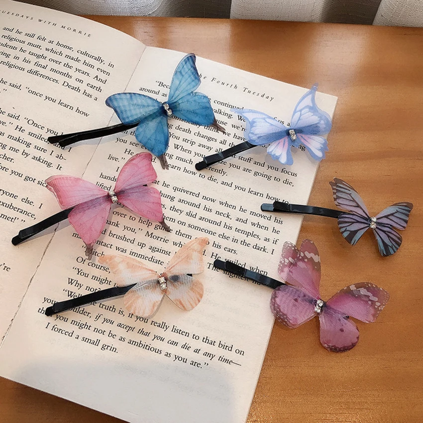 1pcs Cute Butterfly Barrettes Hair Clips 6 Colors Children's Kids Hair Accessories Headdress Hairpins Cloth Side Glips