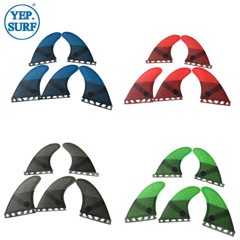 Surfboad Tri-quad fin set Single Tabs UK2.1 fins surfboard fins Red/Green/Black/Blue Color surf fins Honeycomb Fiberglass