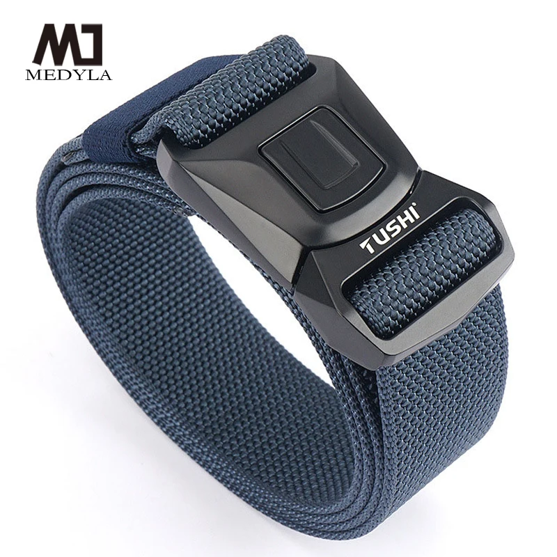 MEDYLA Hard Metal Simple Convenient Tactical Belt Soft Genuine Nylon Military Belt Tough Non-Slip Men's Hunting Fishing Belt