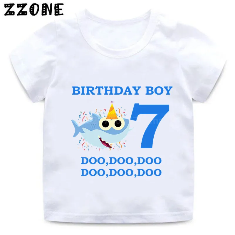 Shark 1-9 Number Print Cartoon Funny T shirt Kids Happy Birthday Present T-shirt Boys Girls Summer Clothes,HKP2441